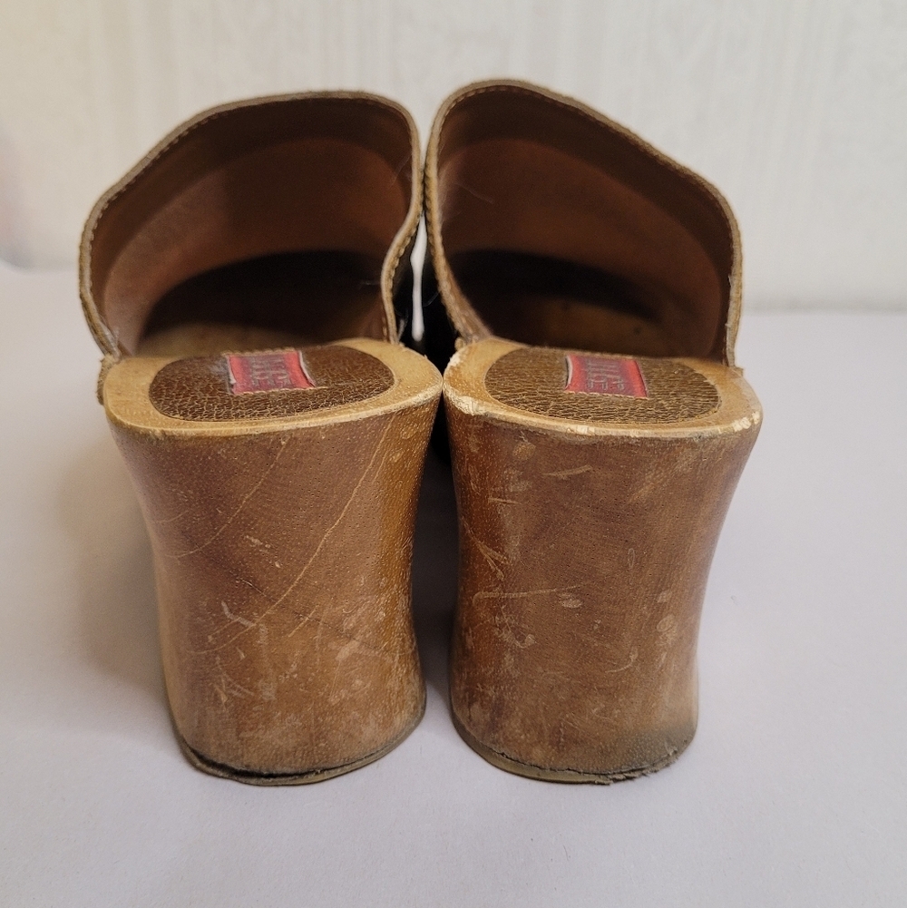 Esprit Vintage Y2K Brown Leather Wood Clogs Chunky Bratz Size 8 - Picture 6 of 10